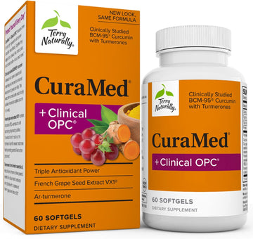 Terry Naturally CuraMed + Clinical OPC - 60 Softgels - with BCM-95 Curcumin & French Grape Seed Extract VX1 - Non-GMO, Gluten Free - 30 Servings