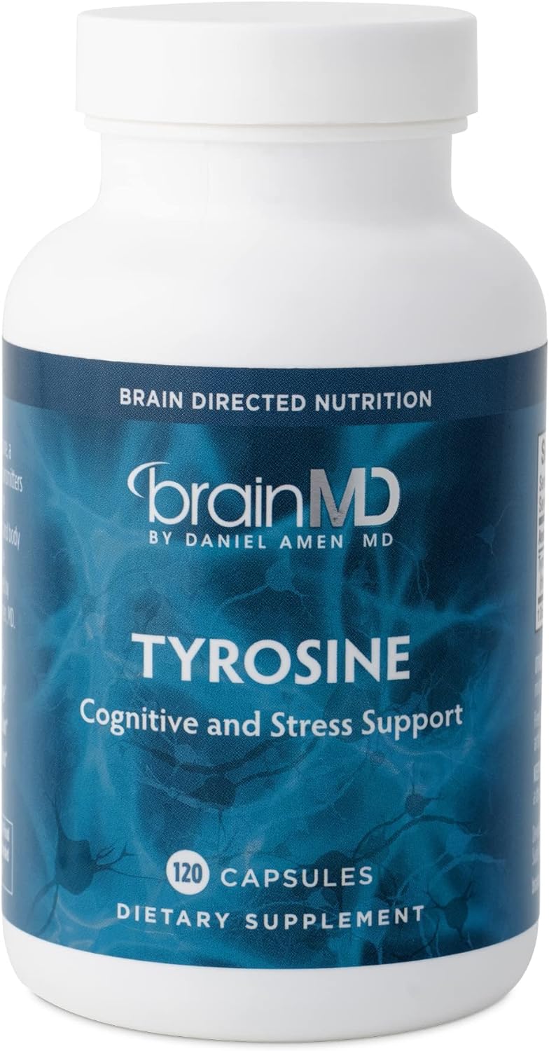 Dr Amen BrainMD Tyrosine - 120 Capsules - Promotes Mental Focus, Clarity & Alertness - Gluten Free - 60 Servings