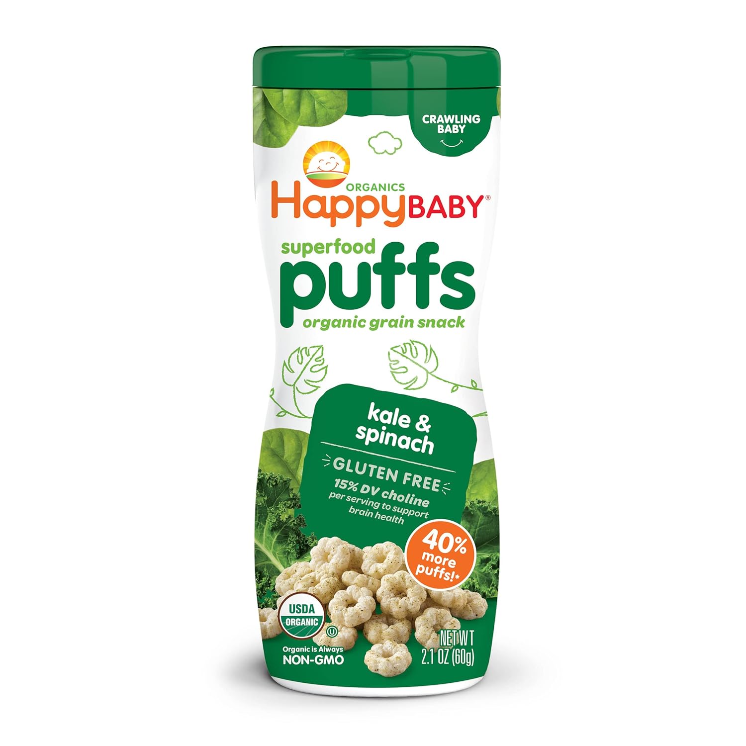 Happy Baby Organics Superfood Puffs, Kale & Spinach, 2.1 Ounce (Pack Of 6) Packaging May Vary