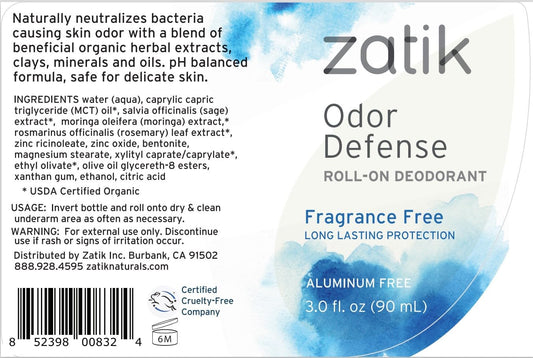 Zatik Naturals - Odor Defense Roll-On Deodorant, Orange And Vetiver, Cruelty-Free Vegan, Ph Balanced, Bio-Degradable Free From Aluminum Parabens Non Toxic, 3.0 Oz, 90Ml
