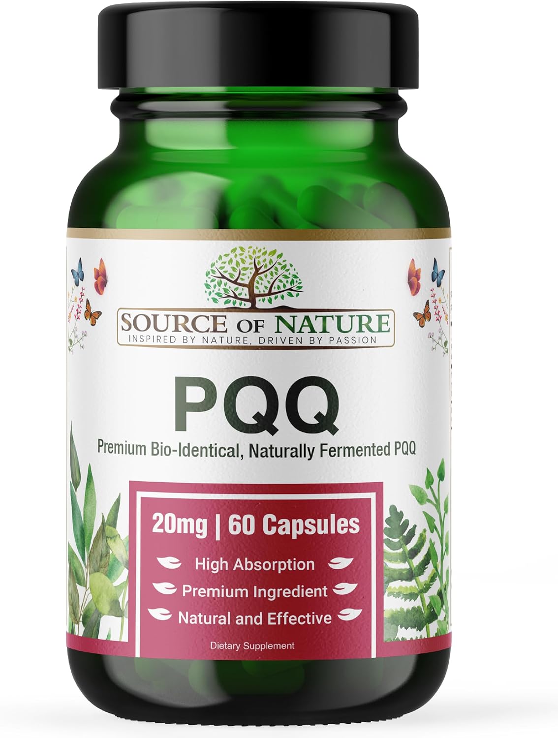 Source Of Nature® | 20Mg Pqq | 60 Capsules | 2 Month Supply | Premium Bio-Identical Pyrroloquinoline Quinone| High Dose | No Unwanted Additives | Made In Dk | 3Rd Party Tested
