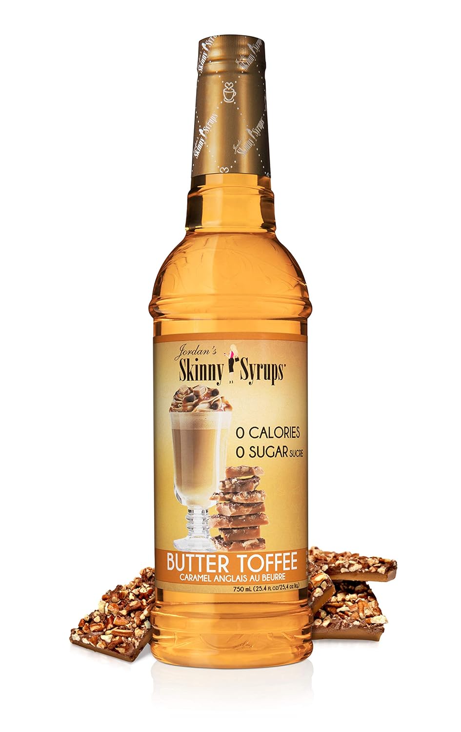 Jordan'S Skinny Syrups Sugar Free Coffee Syrup, Butter Toffee Flavor Drink Mix, Zero Calorie Flavoring For Lattes, Protein Shake, Food & More, Gluten Free, Keto Friendly, 25.4 Fl Oz, 1 Pack