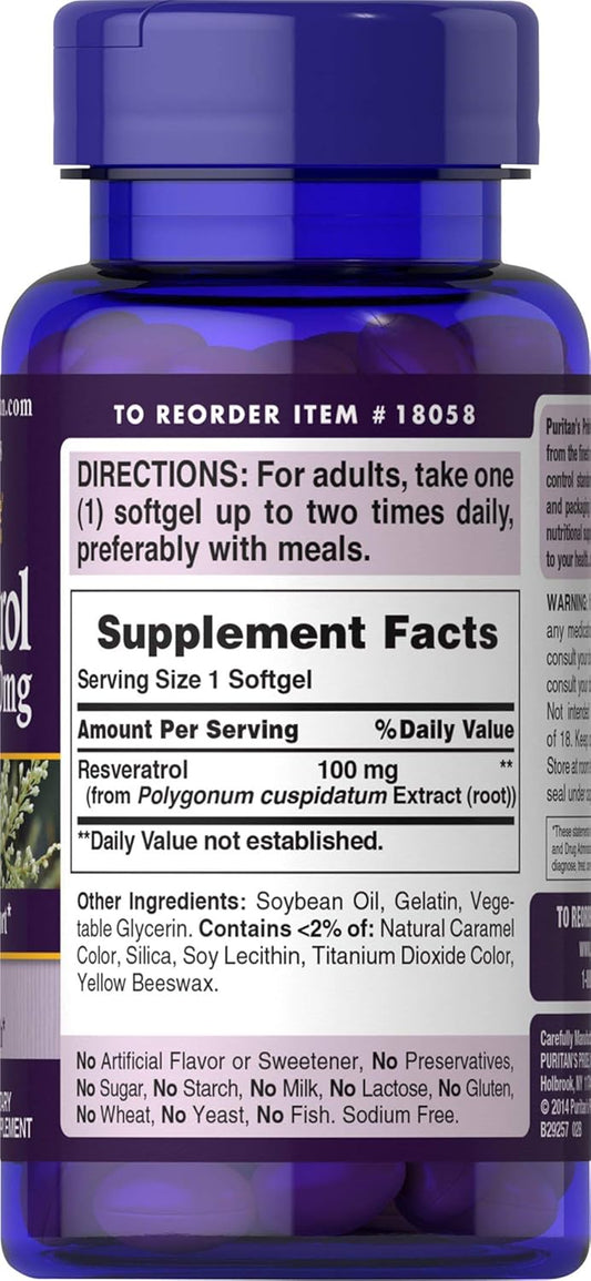 Puritan's Pride Resveratrol 100 mg / 120 Softgels : Health & Household