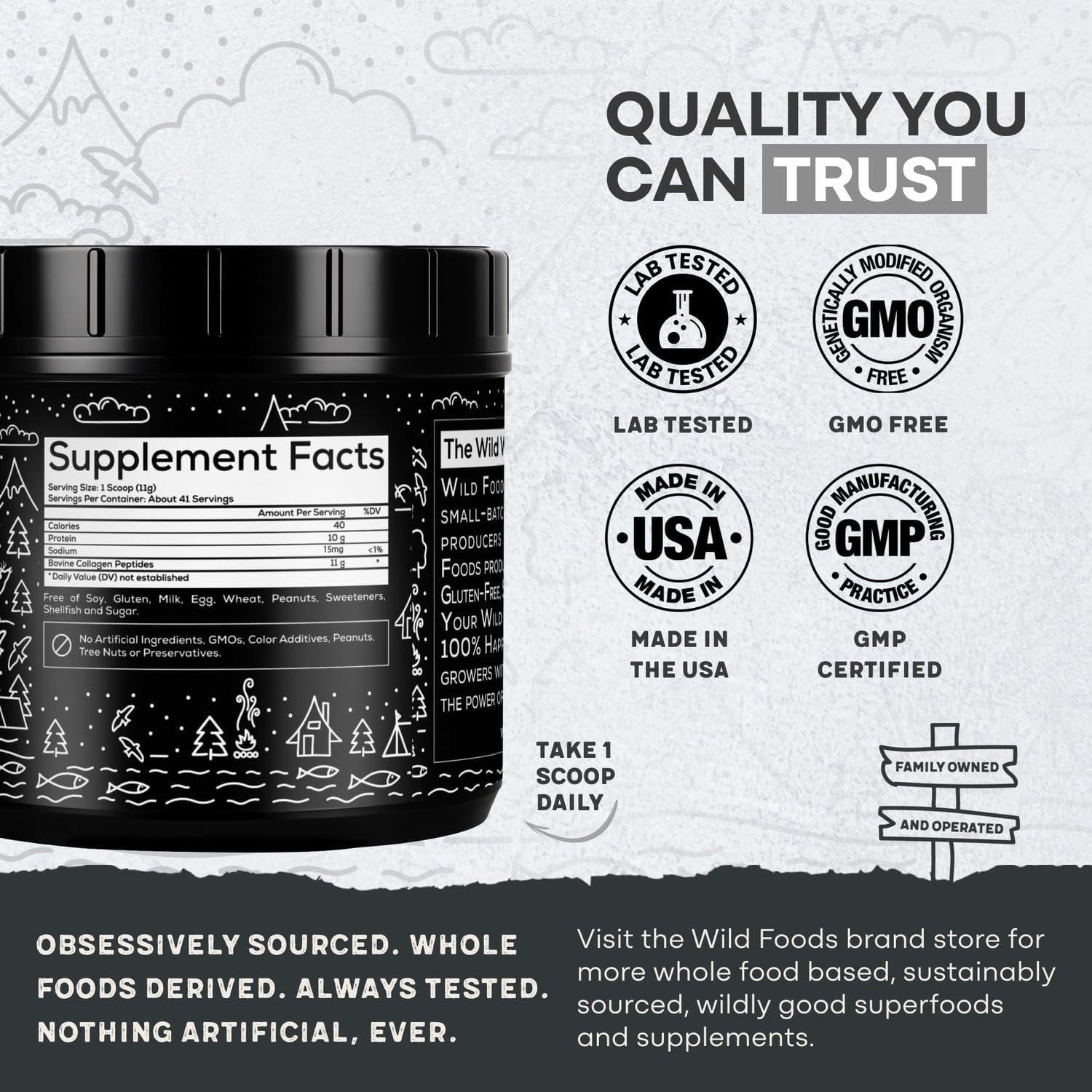 Wild Collagen Peptides Powder | Unflavored Ancient Diet Protein Powder For Men & Women | Non-Gmo, Keto & Paleo Friendly Supplements | (16 Oz)