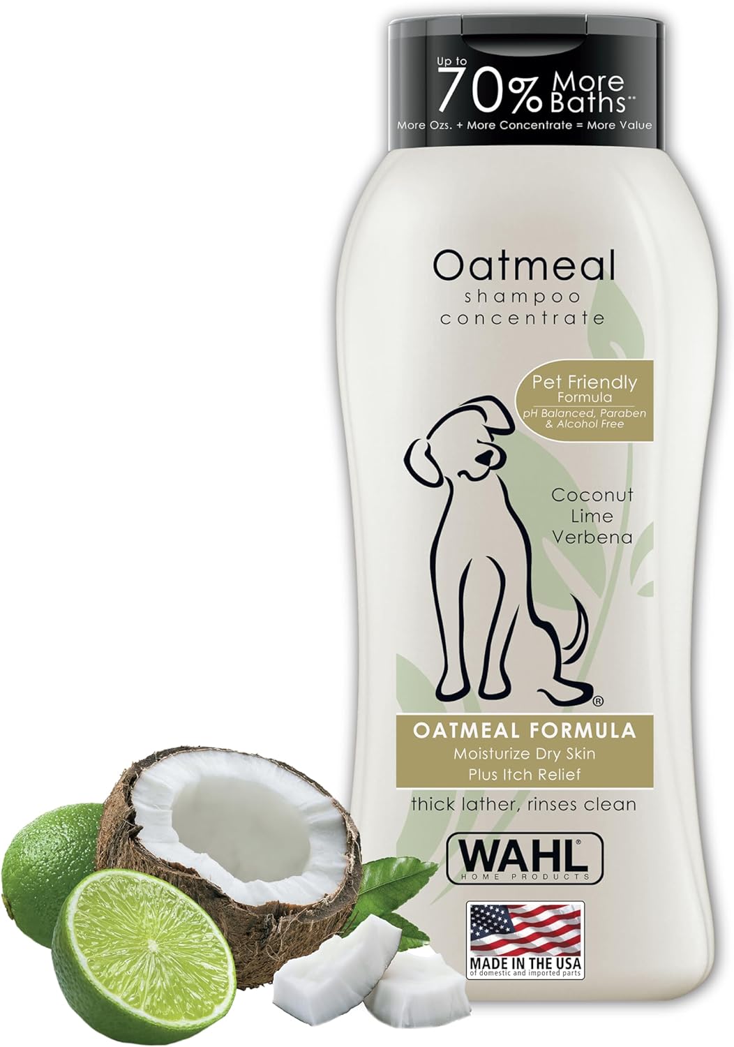 Wahl Usa Dry Skin & Itch Relief Pet Shampoo For Dogs – Oatmeal Formula With Coconut Lime Verbena & Pet Friendly Formula, 24 Oz - Model 820004A