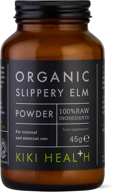 Kiki Health Organic Slippery Elm Powder 45G - Suitable For Vegans & Vegetarians - No Sweeteners, Colours Or Artificial Flavouring - Slippery Elm Supports The Digestive System