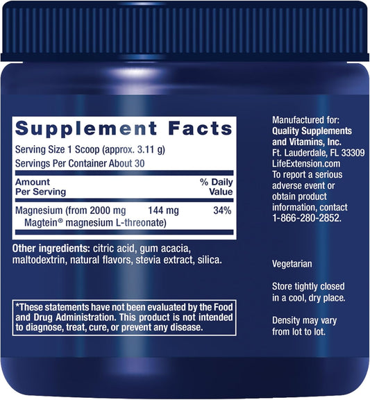 Life Extension Neuro-Mag Magnesium L-Threonate Powder (Tropical Punch) - Ultra-Absorbable - Supports Memory, Focus, Cognitive Function & Mood - Gluten No, Non-Gmo, Vegetarian (30 Servings)