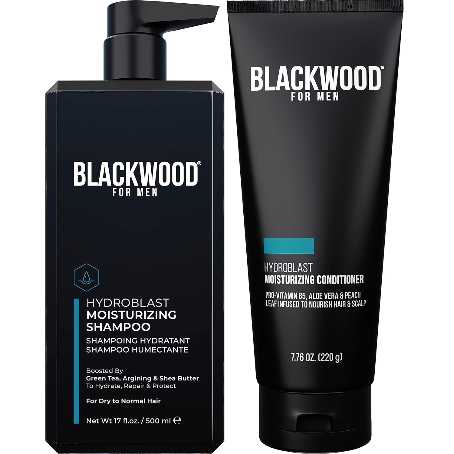 Blackwood For Men Hydroblast Moisturizing Shampoo (17 Oz) And Conditioner (7.76 Oz) Bundle - Men'S Vegan & Natural For Curly & Coarse Hair - Sulfate Free, Paraben Free, & Cruelty Free