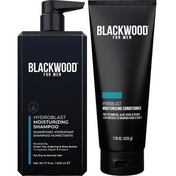 Blackwood For Men Hydroblast Moisturizing Shampoo (17 Oz) And Conditioner (7.76 Oz) Bundle - Men'S Vegan & Natural For Curly & Coarse Hair - Sulfate Free, Paraben Free, & Cruelty Free