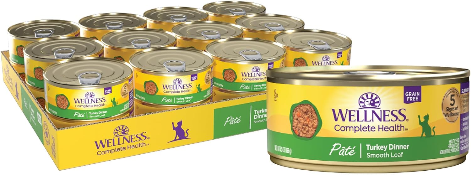 Wellness Complete Health Grain-Free Wet Canned Cat Food, Natural Ingredients, Made With Real Meat, All Breeds, Smooth Pate (Turkey Dinner, 5.5-Ounce Can, Pack Of 24)