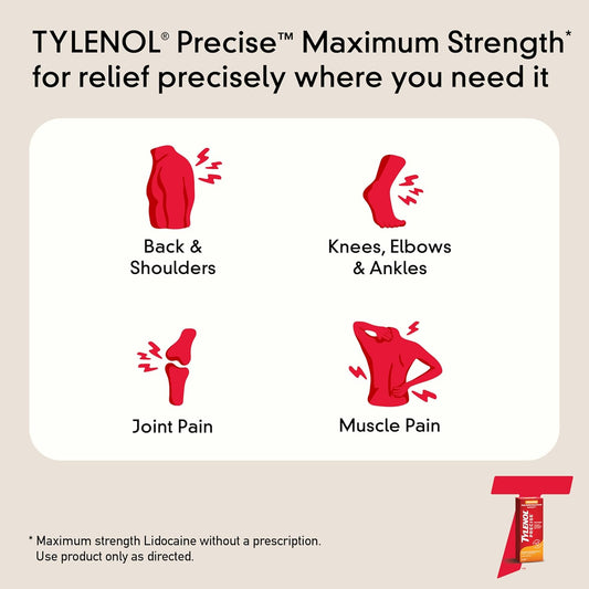 Tylenol Precise Warming Pain Reliever Cream, Maximum Strength 4% Lidocaine Warming Pain Cream For Back, Knee & Joint Pain, Fast-Acting, Penetrating Pain Relief Cream, Light Scent, 4 Oz