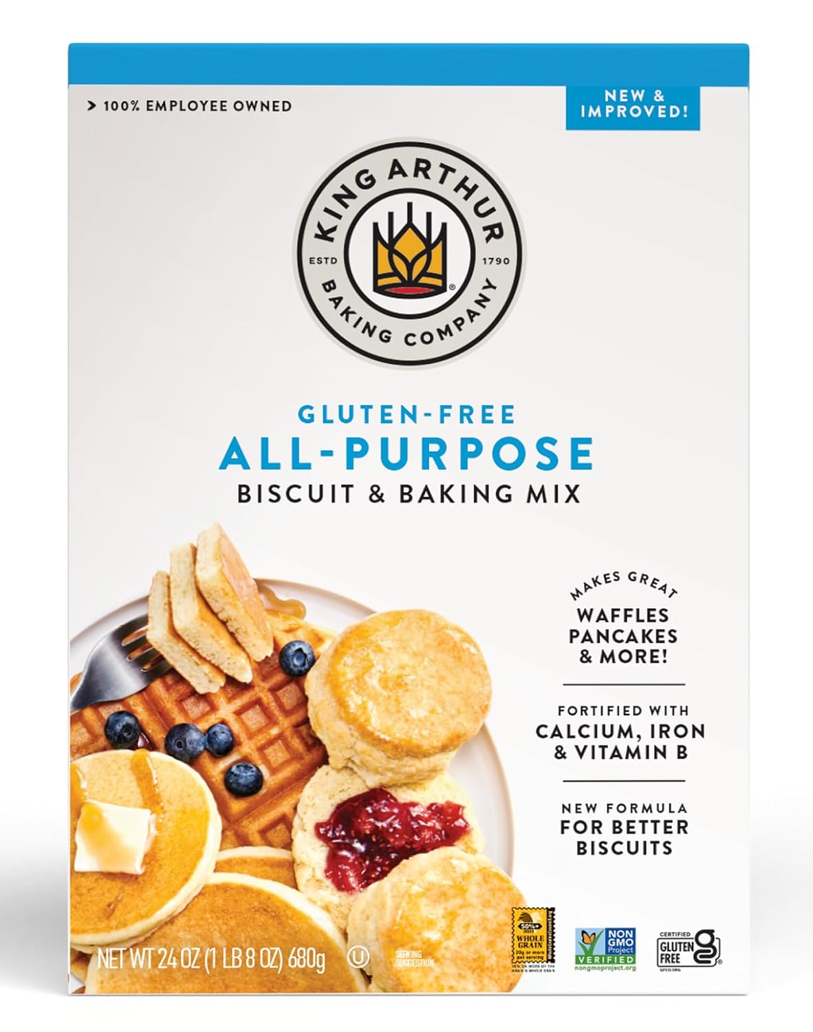 King Arthur, Gluten Free All-Purpose Biscuit & Baking Mix, Gluten Free, Non-Gmo Project Verified, Certified Kosher, 24 Ounces, Packaging May Vary (Pack Of 6)