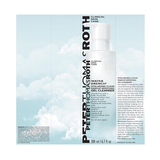 Peter Thomas Roth | Water Drench Hyaluronic Cloud Makeup Removing Gel Cleanser | Hydrating Facial Cleanser With Hyaluronic Acid Removes Makeup