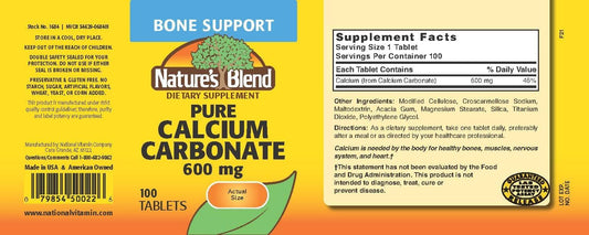 Nature'S Blend Pure Calcium Carbonate 600 Mg 100 Tabs (1684)