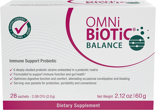 Omni Biotic Balance Probiotic Immune Support - Bifidobacterium & Lactobacillus - Hypoallergenic - Immune Booster Supplement For Men And Women - Non-Gmo (28 Daily Packets)