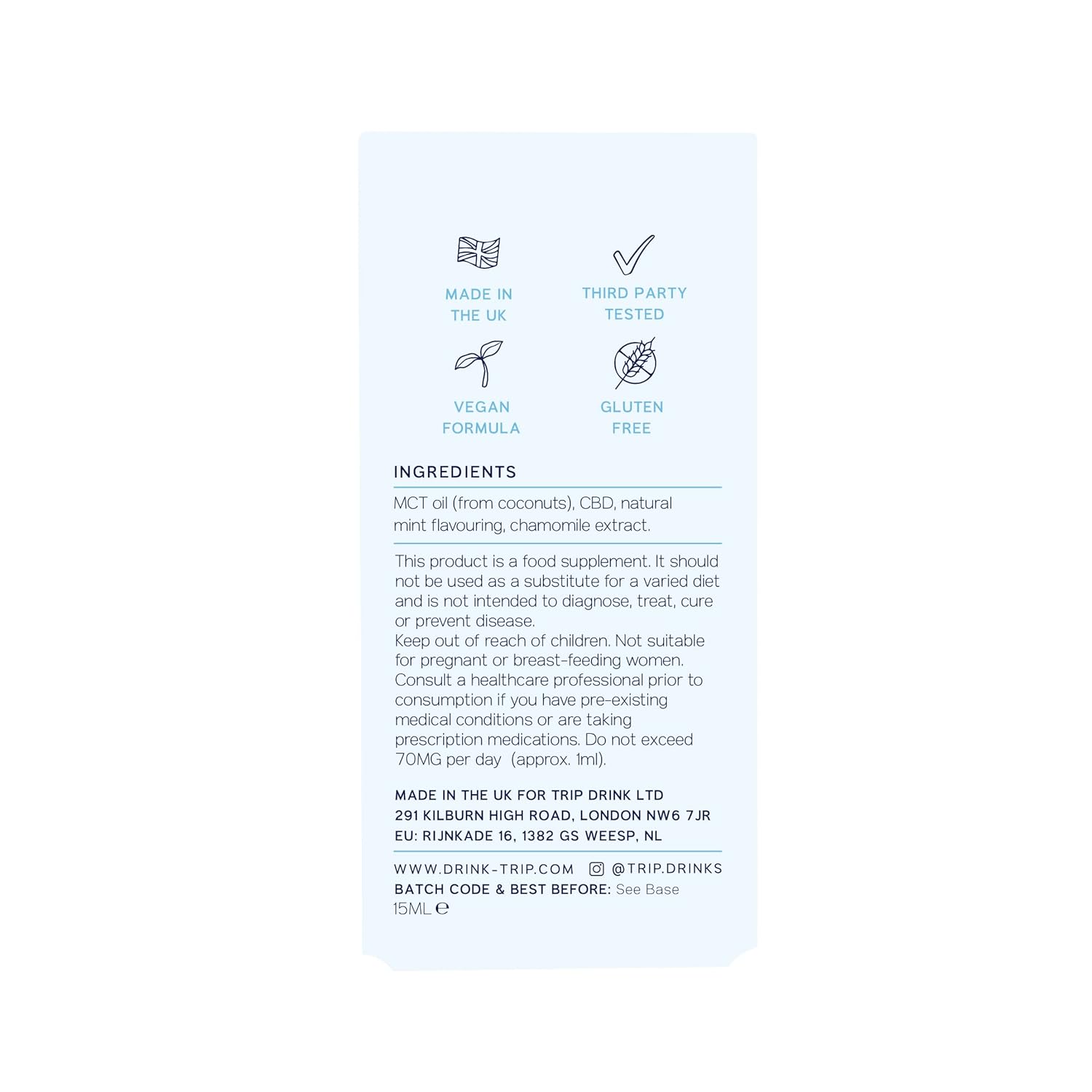 TRIP CBD Oil 1000 mg (Strong - High Strength): Wild Mint CBD Drops (15 ml) | Vegan, Gluten Free, No-THC Flavoured CBD Oil Blended with MCT Coconut Oil| Feel Less Stress, Sleep & Anxiety Relief : Amazon.co.uk: Health & Personal Care