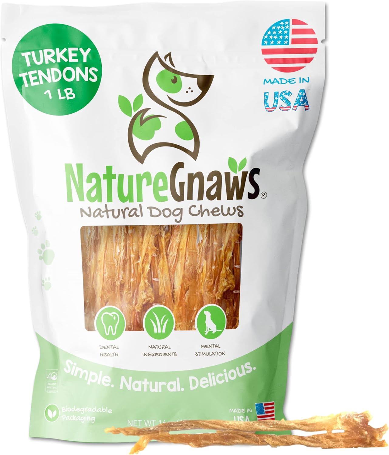 Nature Gnaws Usa Turkey Tendons For Dogs (1Lb) - Delicious Grain Free Reward Snack For Small, Medium & Large Breeds - Premium Natural Dog Chew Treats