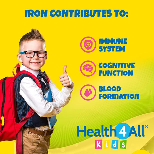 Health4All Kids Iron Chewable 60 Tablets Learning And Growth Support. Vegan Iron Supplement For Children