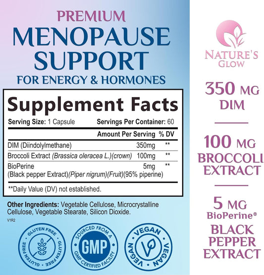 Menopause Supplements For Women With Dim - Multi Benefit Menopause Relief, Balance Support, Antioxidant, Energy & Skin Support, Natural Menopause Vitamins Supplement, Non-Gmo & Vegan - 60 Capsules