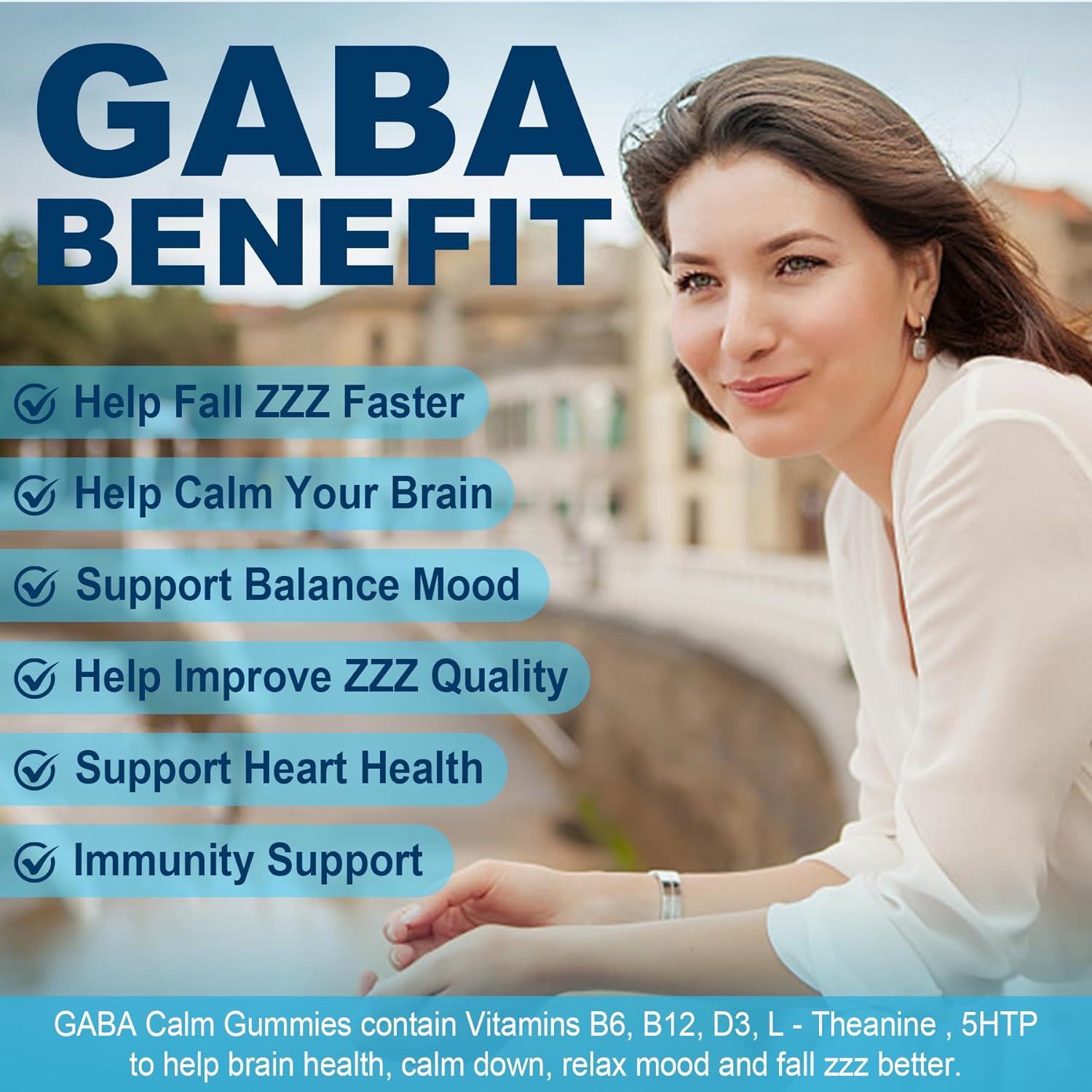 GABA Gummies 500 mg - Sugar-Free Calm Gummies with L Theanine, 5-HTP, Vitamins D3, B12, Ashwagandha, Melatonin-Free for Brain Calm, Mood, Zzz Better, GABA Supplement for Adult, Blueberry Flavor, Vegan : Health & Household