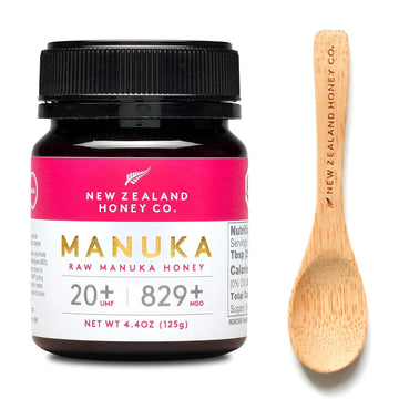 New Zealand Honey Co. Raw Manuka Honey Umf 20+ | Mgo 829+ 4.4Oz, Umf Certified & Bamboo Spoon 12Cm