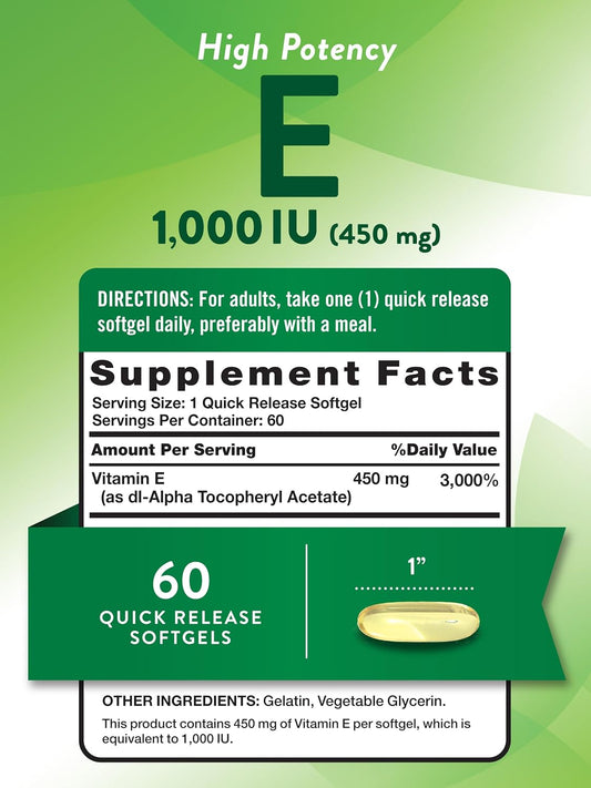 Nature'S Truth Vitamin E Softgels | 1000 Iu | 60 Count | Non-Gmo & Gluten Free Supplement