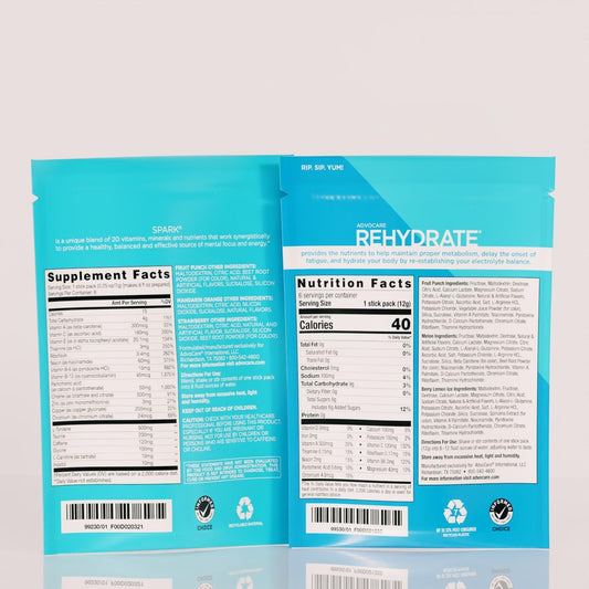 AdvoCare Refueling Energy Bundle - Includes Spark Energy Vitamin/Amino Acid Supplement & Rehydrate Electrolyte Drink Mix - Supports Energy & Hydration* - Various Flavors, 6 Stick Packs Each : Health & Household