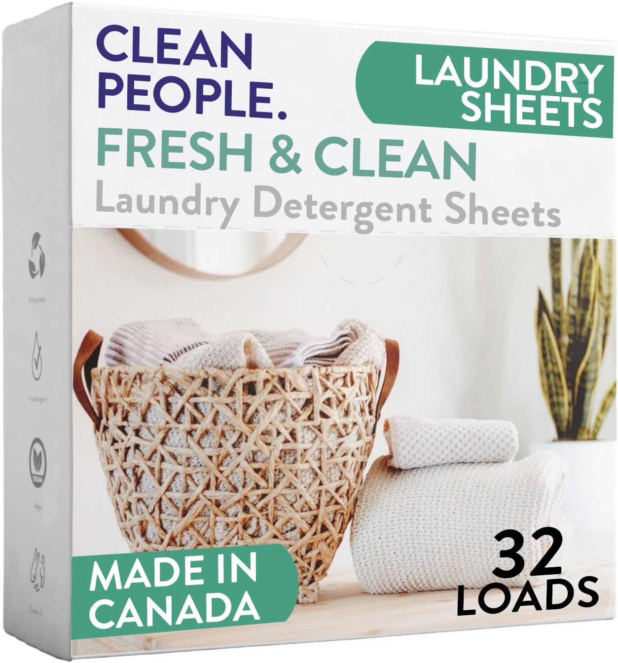 The Clean People Laundry Detergent Sheets - Hypoallergenic Laundry Soap - Ultra Concentrated, Recyclable Packaging, Stain Fighting - Fresh Scent, 32 Pack