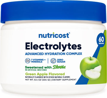 Nutricost Electrolyte Complex Drink Mix Powder (Green Apple, 60 Servings) - No Sugar Added, Sweetened with Stevia, New & Improved Formula with 7 Vitamins + Minerals for Ultimate Hydration