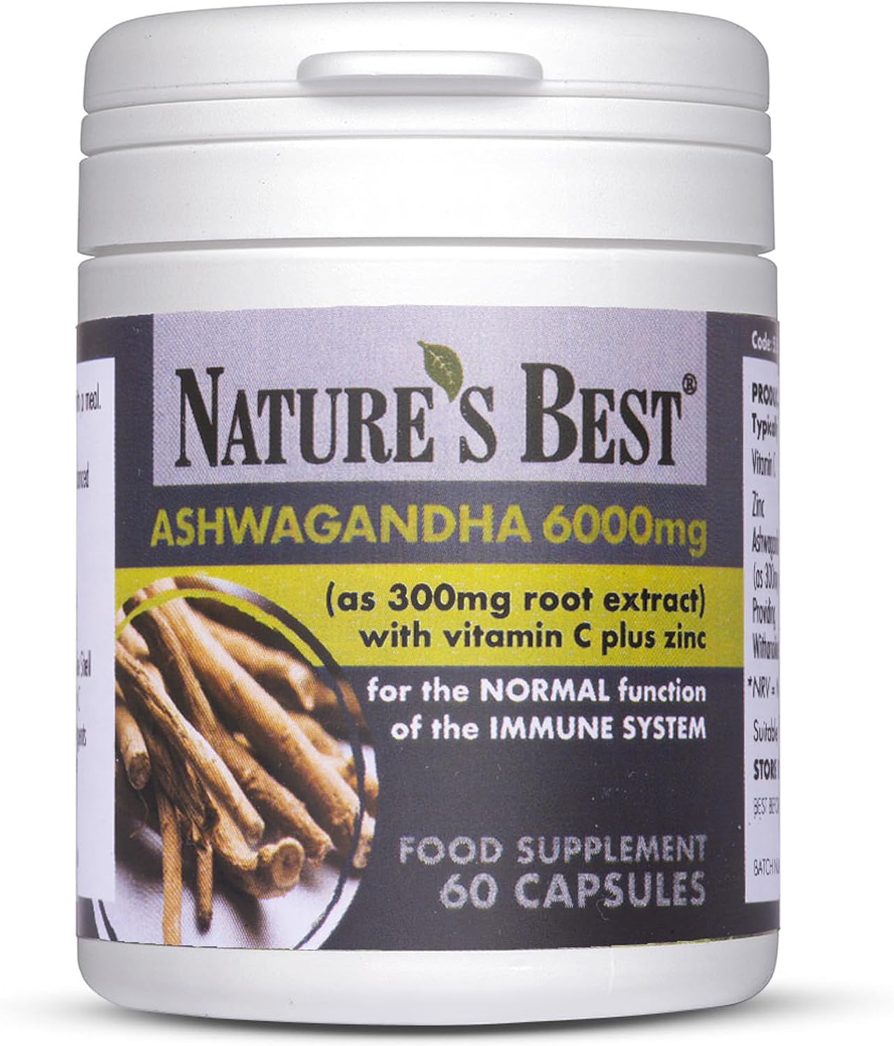 Ashwagandha 6000mg with 5% withanolides, key ‘actives’ | for normal psychological function/normal function of The nervous system |60 Vegan capsules 1-a-day, 2 month’s supply | UK Made