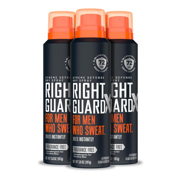 Right Guard Xtreme Defense Antiperspirant & Deodorant Spray | 5-In-1 Protection Dry Spray Deodorant For Men | Blocks Sweat 2X Longer | 72-Hour Odor Control | Fragrance Free, 3.8 Oz. (3 Count)