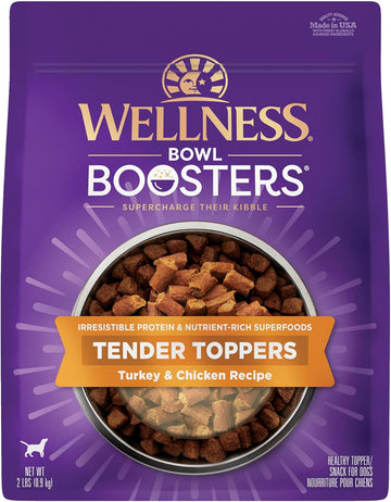 Wellness Tender Toppers (Previously Bowl Boosters), Grain-Free Natural Dog Food Toppers Or Mixers, Made With Real Meat (Turkey & Chicken, 2-Pound Bag)