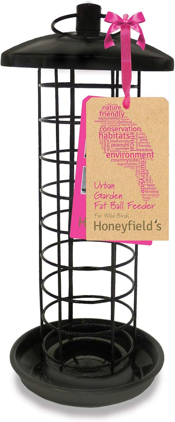 Honeyfields Hanging Wild Bird Fat ball feeder, Urban Garden Design in Black & Metal for long lasting outdoor & garden use. Wild bird food feeder :Garden