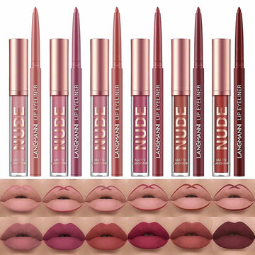 12Pcs Lip Liner And Lipstick Makeup Set, 6 Matte Nude Liquid Lip Stick With 6 Matching Smooth Lipliner Pencil, All In One Waterproof Long Lasting Lipgloss, Girls&Women Lips Makeup Gift Set