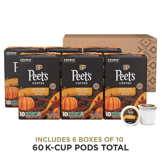 Peet's Coffee, Flavored Coffee K-Cup Pods for Keurig Brewers - Pumpkin Spice, 60 Count (6 Boxes of 10 K-Cup Pods)
