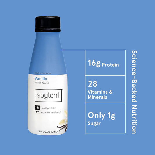 Soylent Vanilla Meal Replacement Shake, Contains 16G Complete Vegan Protein, Ready-To-Drink, 11Oz, 12 Pack