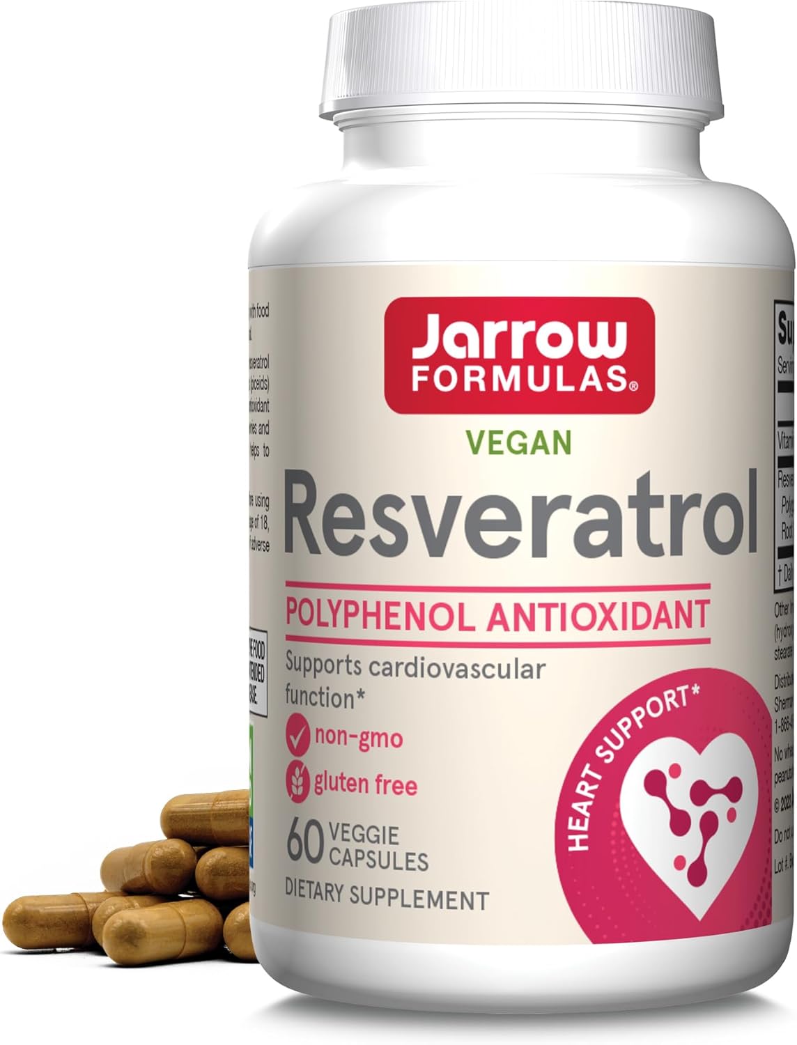 Jarrow Formulas® Resveratrol 100 Mg, Dietary Supplement, Antioxidant Support For Cardiovascular Function, 60 Veggie Capsules, 60 Day Supply