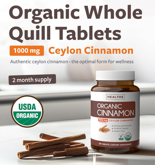 Usda Organic Ceylon Cinnamon Pills - High Potency Ceylon Cinnamon Supplement With 1000Mg Per Serving For Full Body Antioxidant Support - Vegan Non-Gmo Cgmp Made & Lab Verified (3 Months Supply)