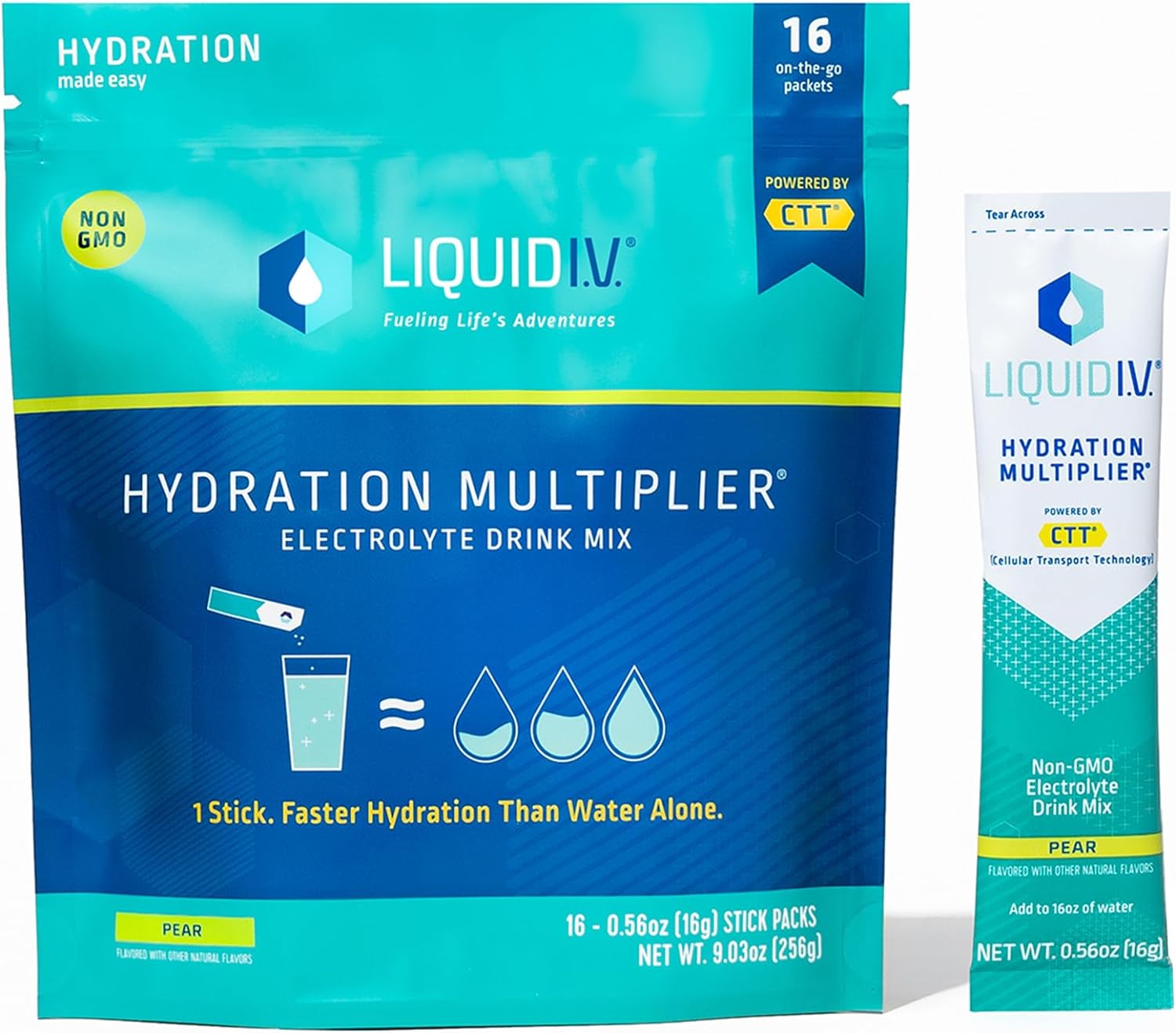 Liquid I.V. Hydration Multiplier - Pear - Hydration Powder Packets | Electrolyte Powder Drink Mix | Easy Open Single-Serving Servings | Non-GMO | 1 Pack (16 Servings)
