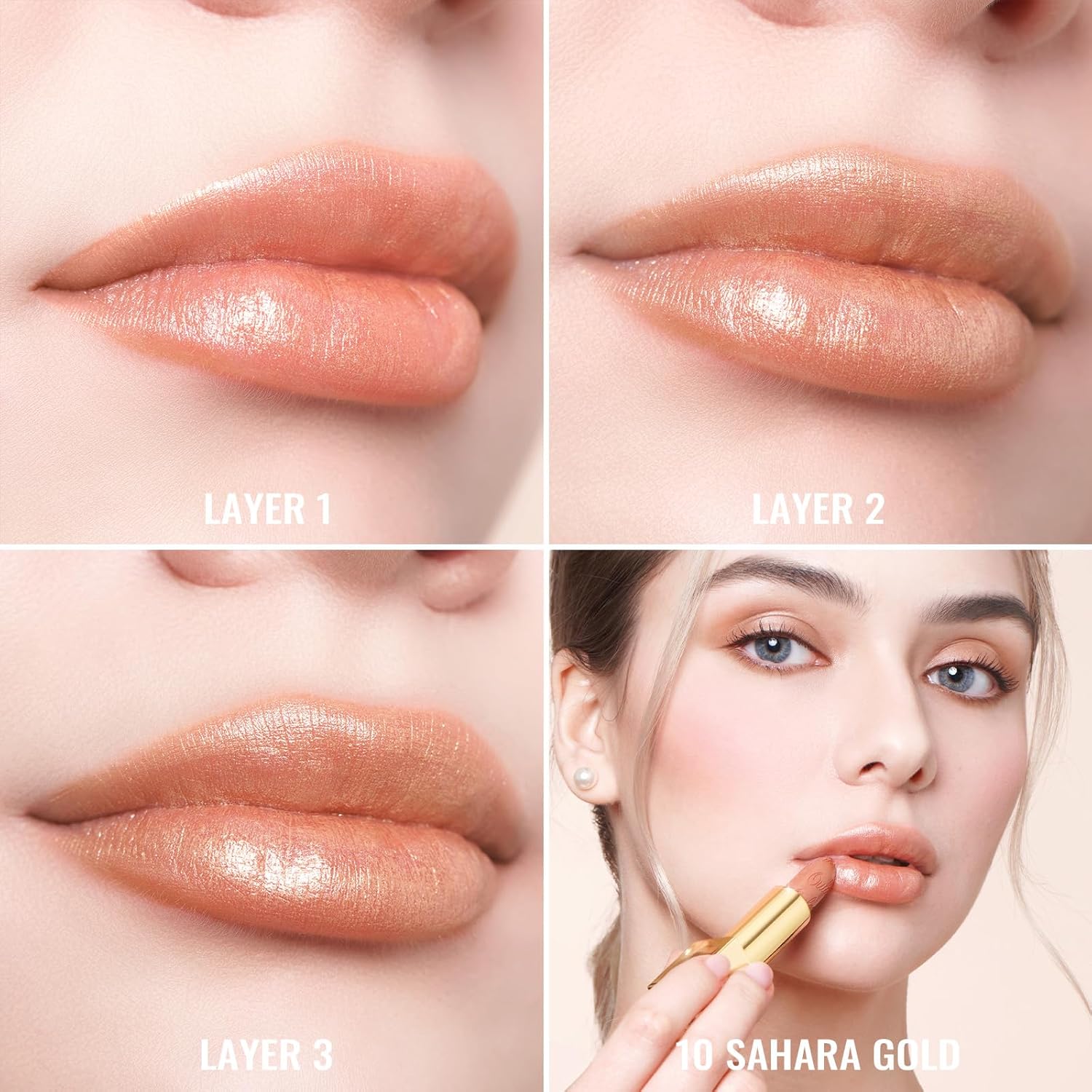 Oulac Nude Lipstick For Women With Metallic 3D Shine Lightweight Hydrating Formula, High Impact Lip Color, Vegan Beauty, Full Coverage Lip Makeup, Christmas Gifts For Women, Sahara Gold(10) : Beauty & Personal Care