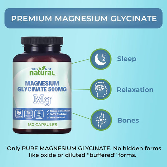 Magnesium Glycinate 500 mg Capsules Supplement - Vegan, 100% Pure, No Filler - Supports Sleep and Relaxation