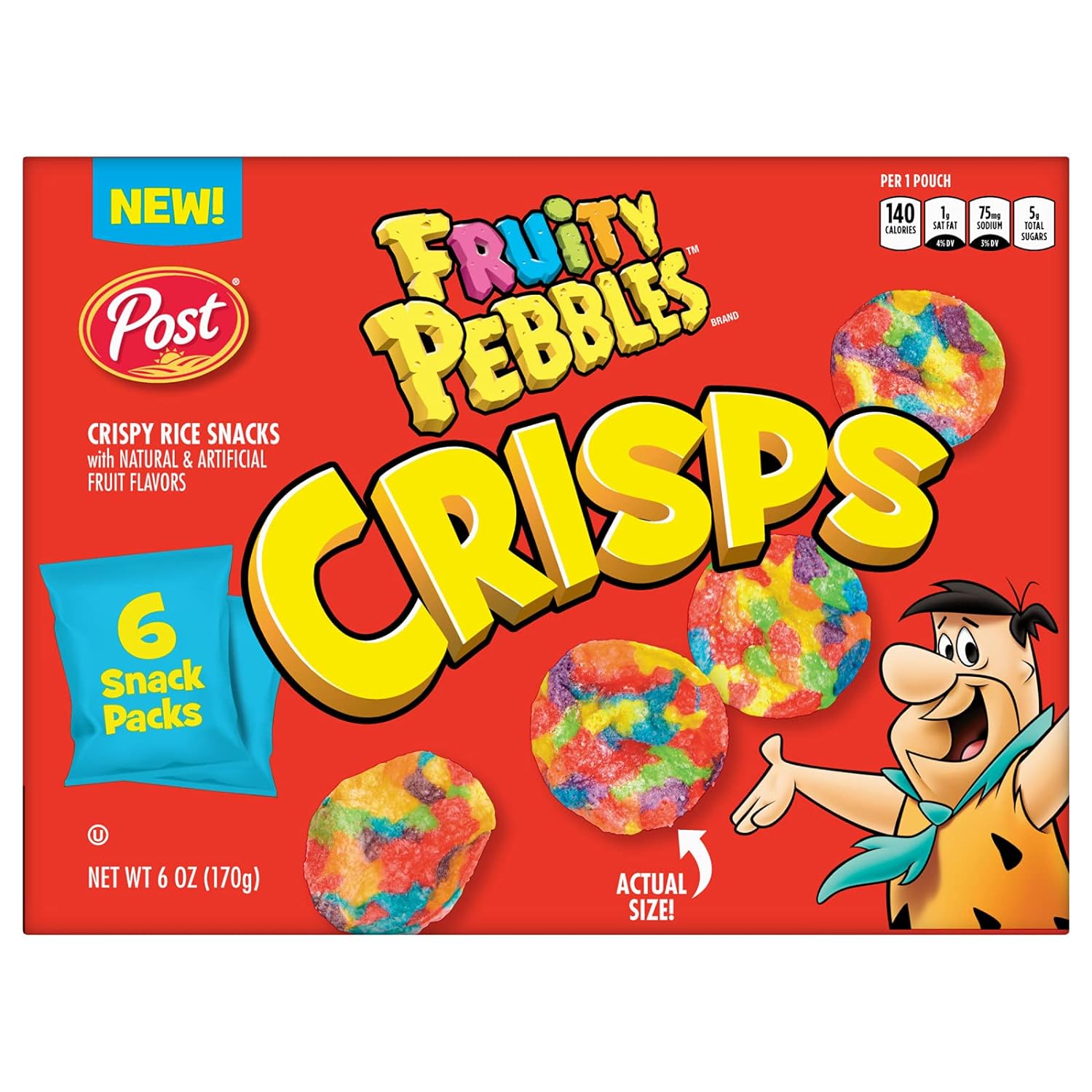 New Post Fruity PEBBLES Crisps, Portable Cereal Snack for Kids and Families, Gluten Free, 3 Count (Pack of 1)