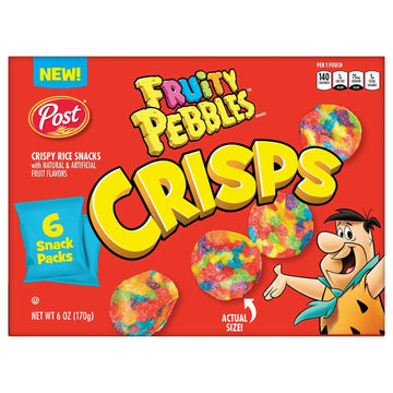 New Post Fruity PEBBLES Crisps, Portable Cereal Snack for Kids and Families, Gluten Free, 3 Count (Pack of 1)