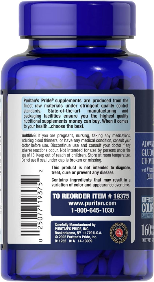 Puritan'S Pride Triple Strength Glucosamine Chondroitin With Vitamin D3 Caplets, 160 Count