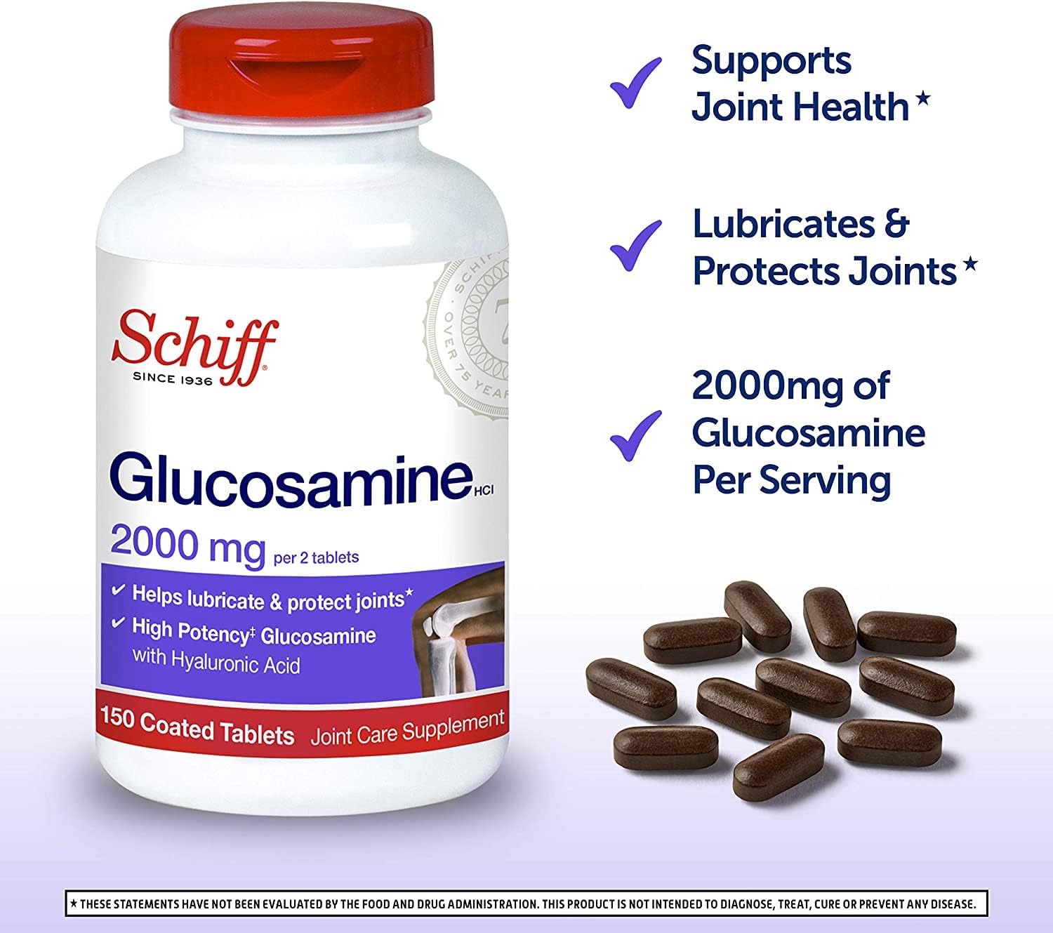 Schiff Glucosamine With Hyaluronic Acid, 2000mg Glucosamine, Joint Care Supplement Helps Lubricate & Protect Joints*, 150 Count (Pack of 2)