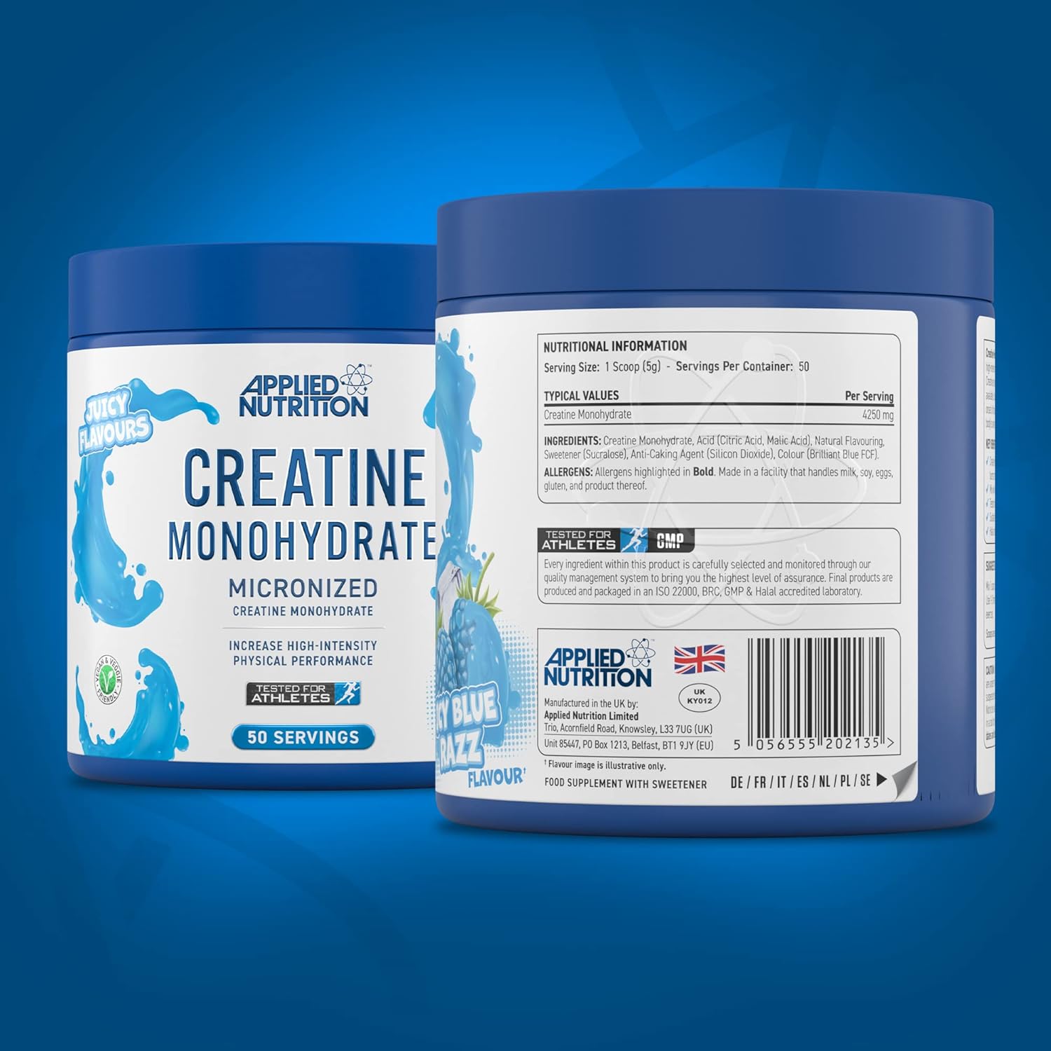 Applied Nutrition Creatine Monohydrate Powder 250g – 100% Micronized Creatine – 5g per Serving – Unflavoured – Supports High-Intensity Performance – ICY Blue Razz – 50 Servings : Amazon.co.uk: Health & Personal Care