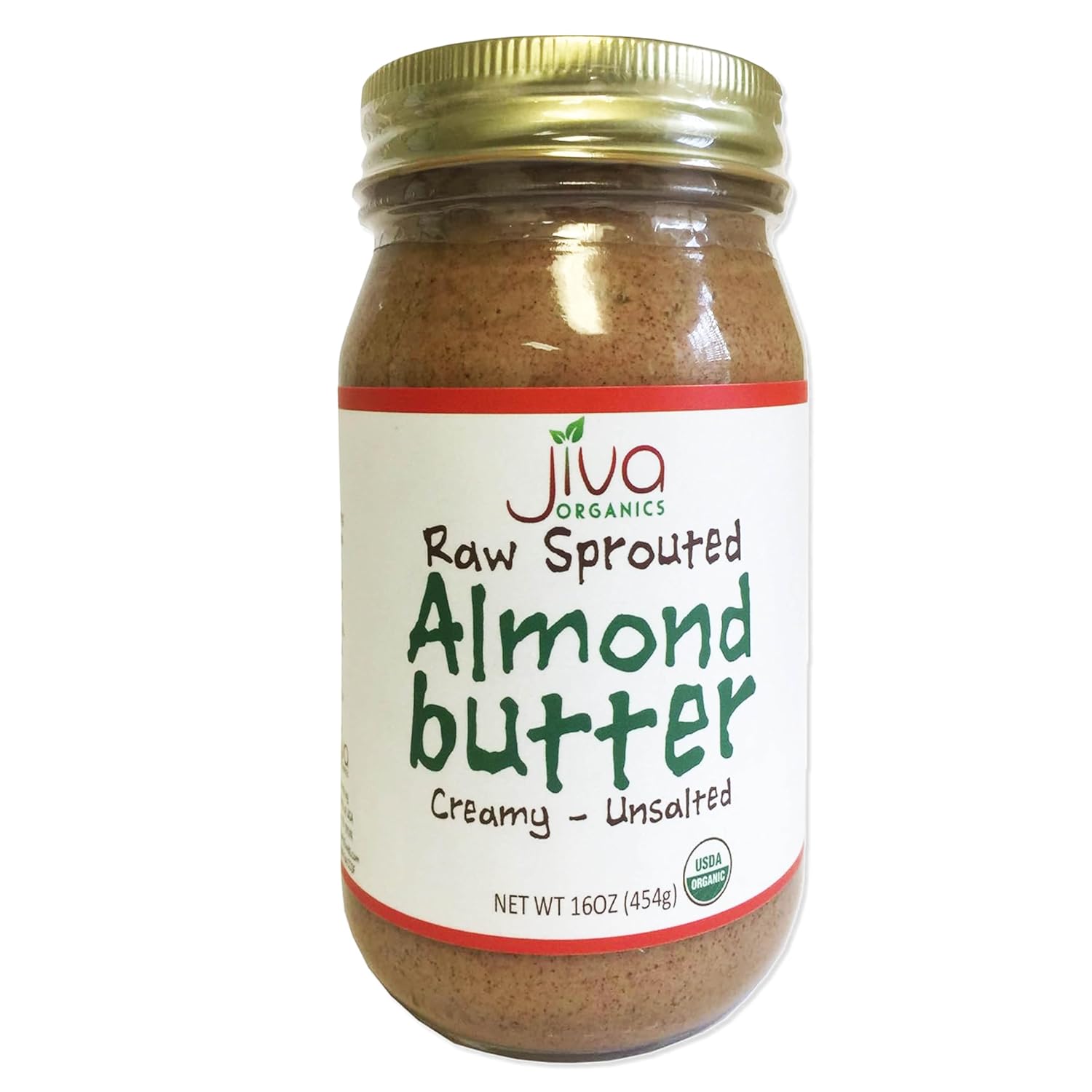 Jiva Organics RAW SPROUTED Organic Almond Butter 16-Ounce Large Jar