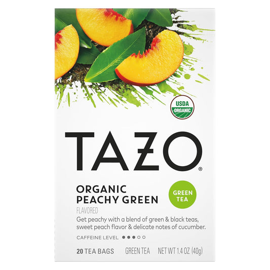 Tazo Organic Peachy Green Tea Bags, Moderate Caffeinated Tea, 120 Total Tea Bags (20Ct - Pack Of 6)