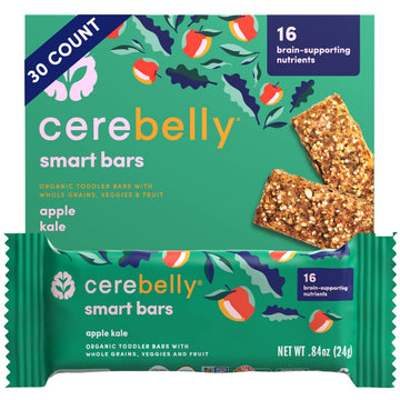 Cerebelly Toddler Snack Bars – Organic Apple Kale Smart Bars (Pack of 30), Healthy Snack Bars for Kids - 16 Brain-supporting Nutrients, Made with Gluten Free Ingredients, Nut Free, No Added Sugar