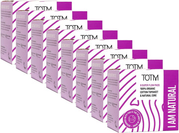 TOTM Natural Pads with Wings | Super Flow | Organic Cotton Topsheet | Compostable Wrappers | Breathable Comfort & Softness | 8 Packs | 72 Pads